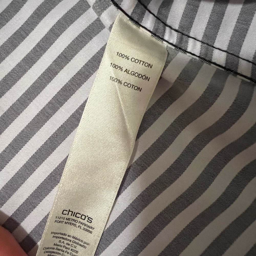 Chico's Black and White Striped No Iron Blouse - Picture 8 of 9